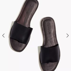 Madewell ‘Boardwalk’ Black Leather Slides NWOT
